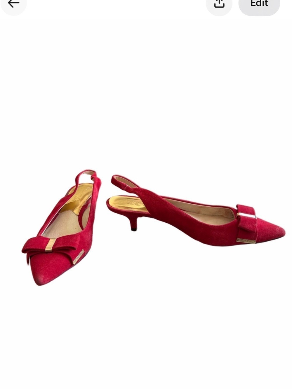 Michael Kors Red Pointed Toe Slingback Kitten Heels Bow Accent Women’s Size 8 - Picture 14 of 14